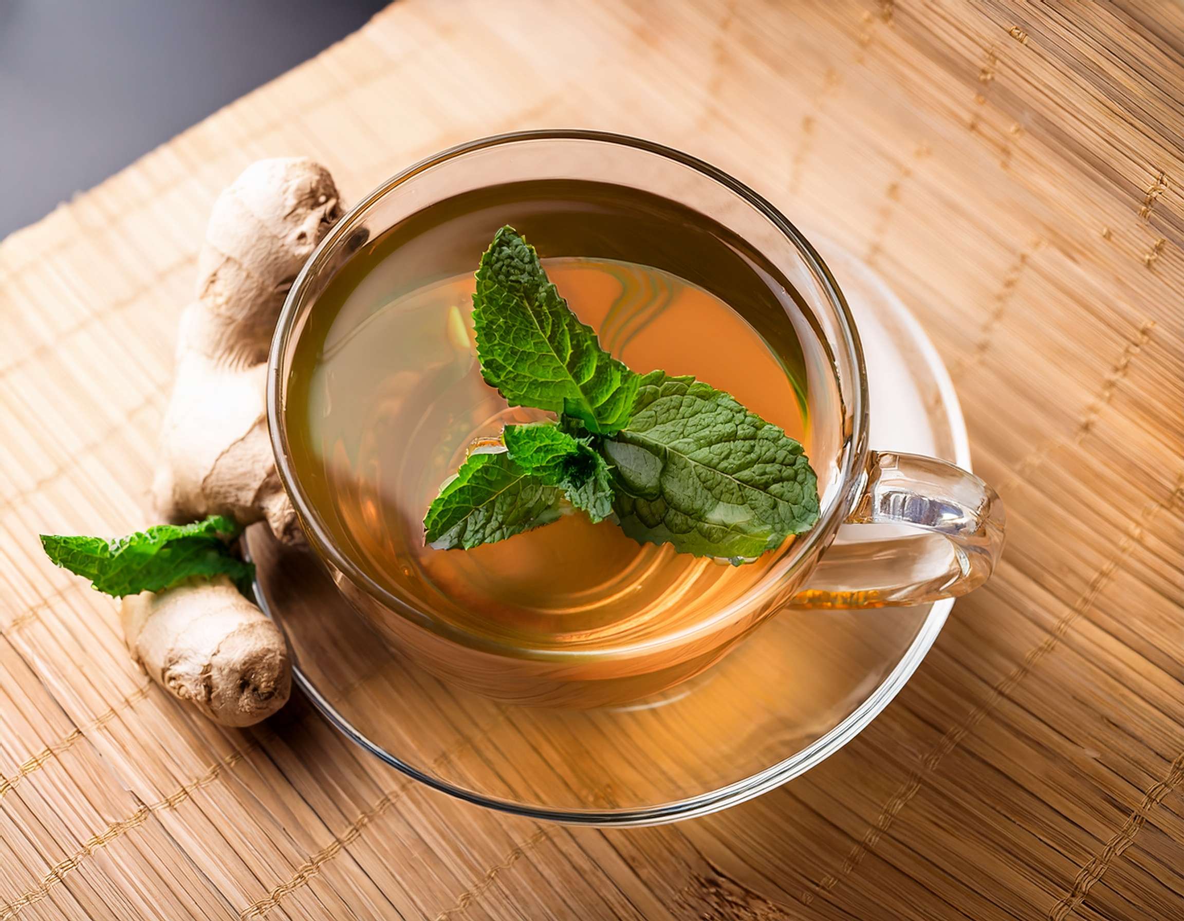 Firefly Generate An Image Of A Cup Of Peppermint And Ginger Herbal Tea The Concept Is Health 907999