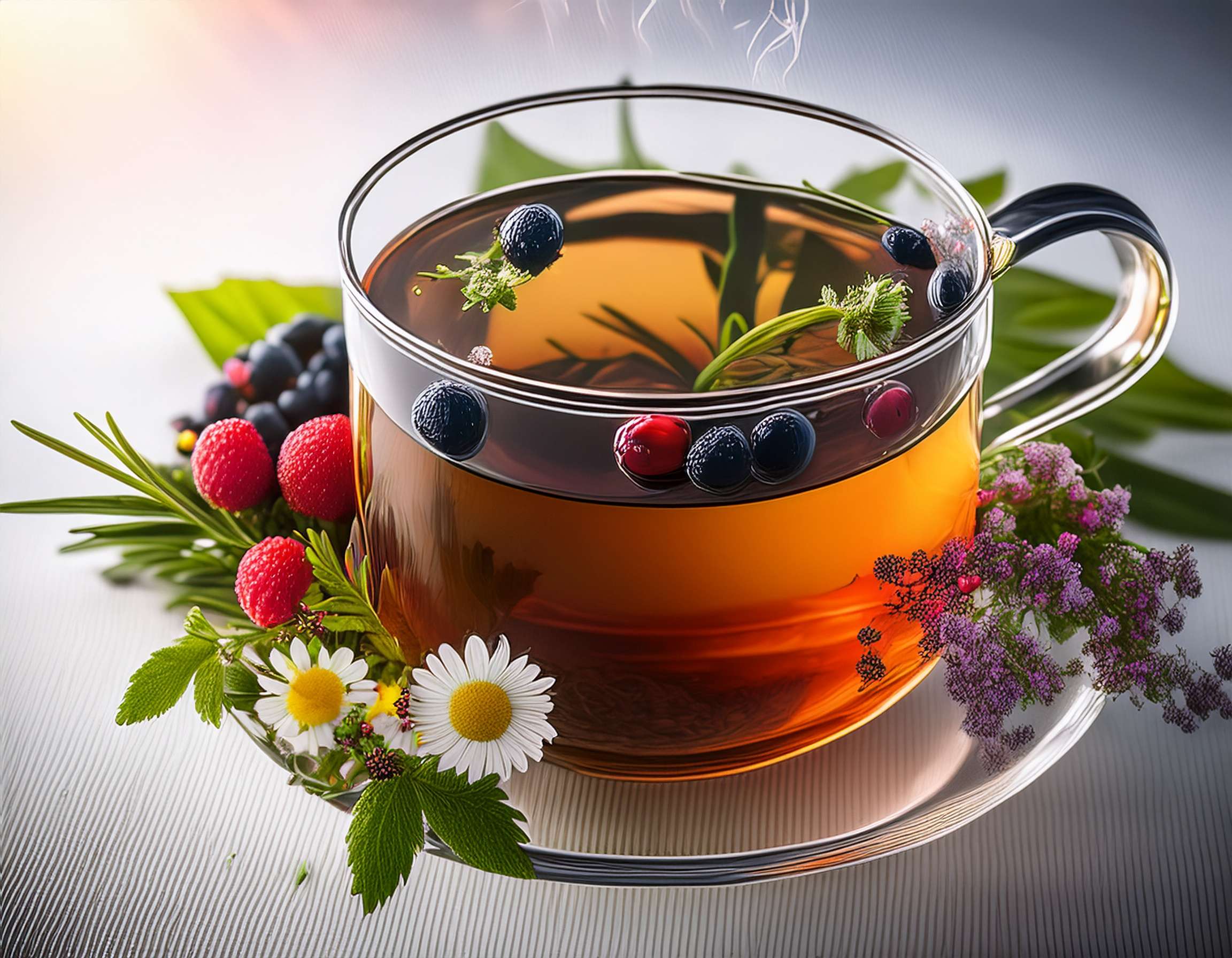 Firefly Create An Image Of Herbal Tea With Wild Flowers And Berries 298211