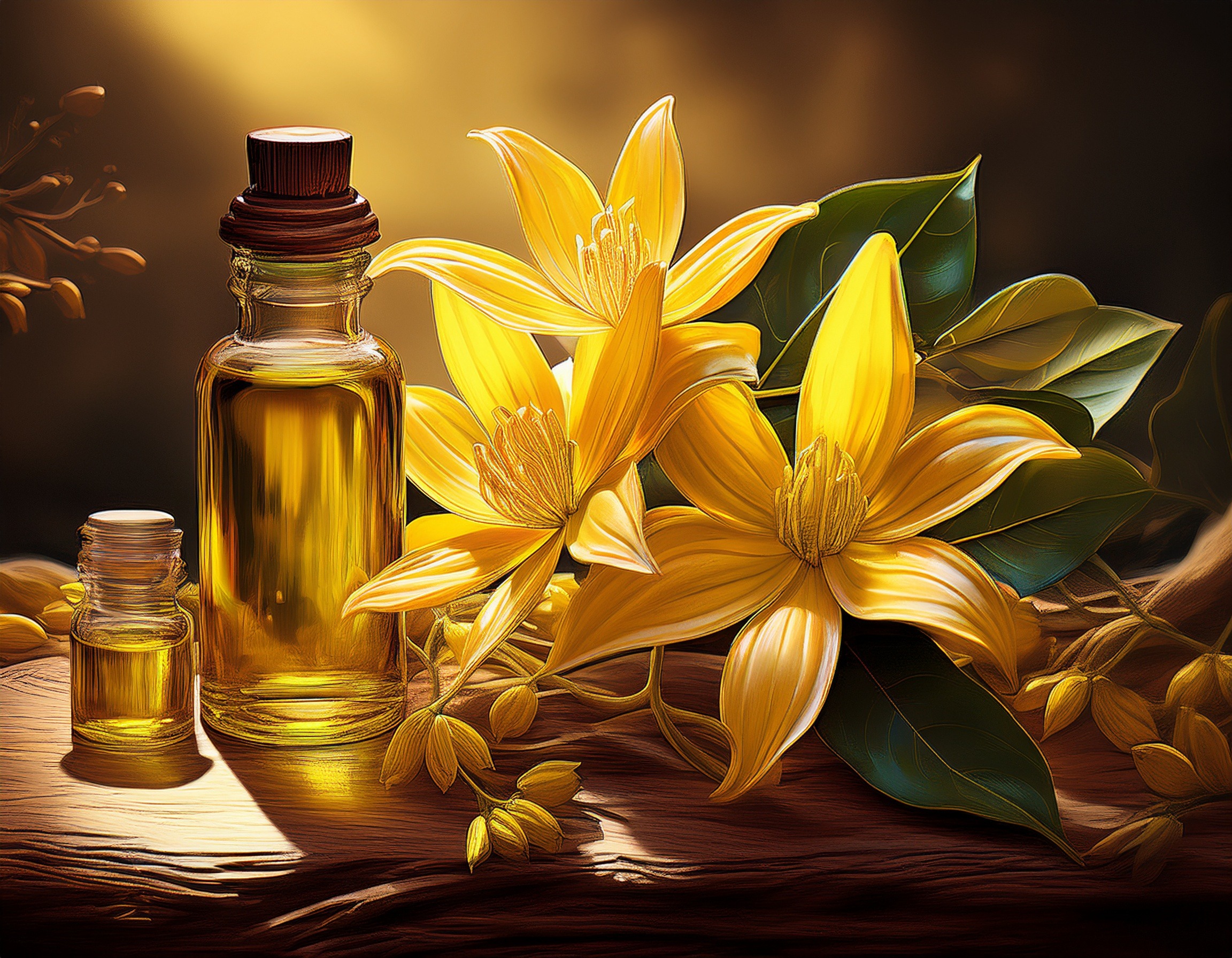 Firefly Generate An Image Of Ylang Ylang Essential Oil. Warm Colors Vibrant Yellow 803678