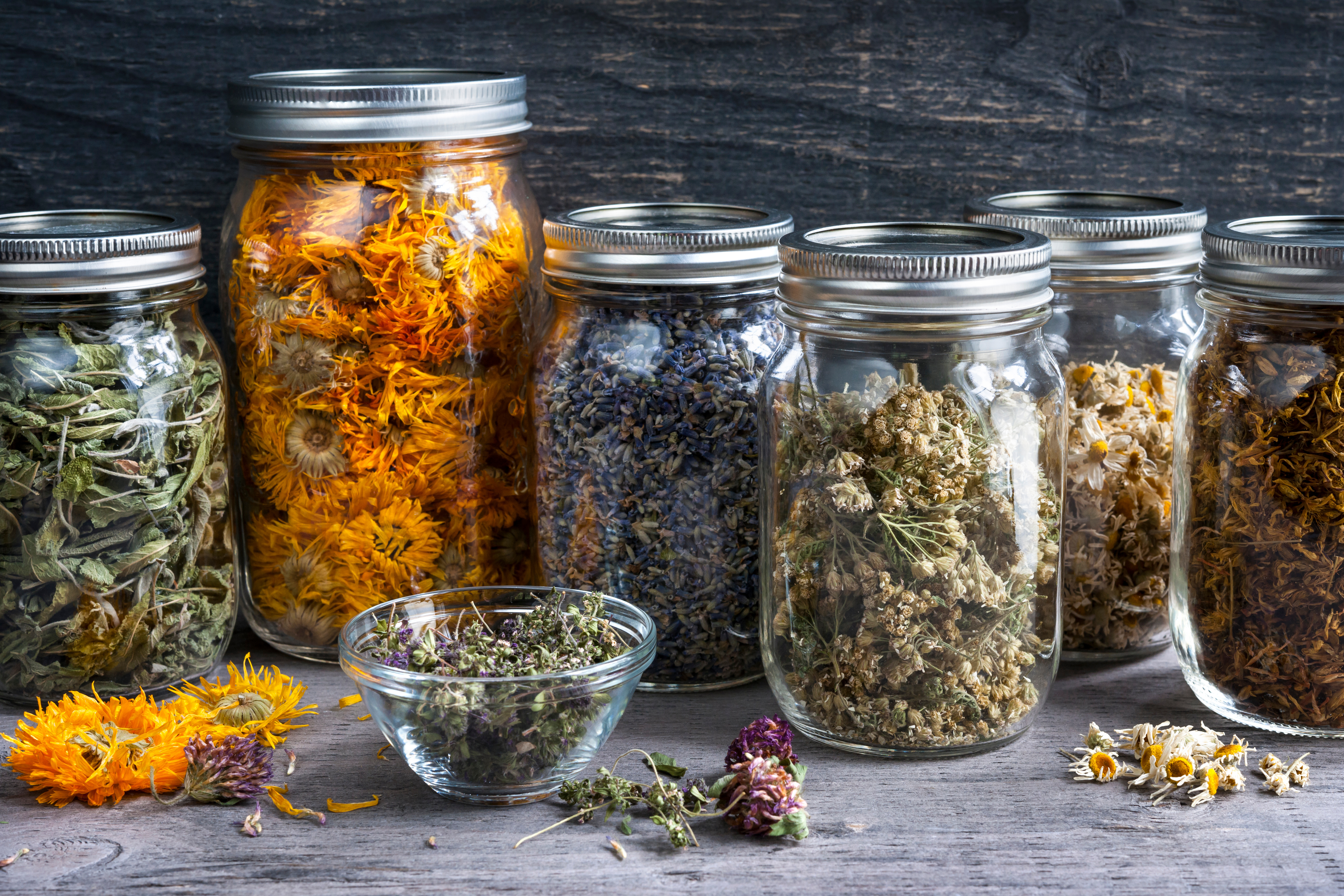 herbs in jars