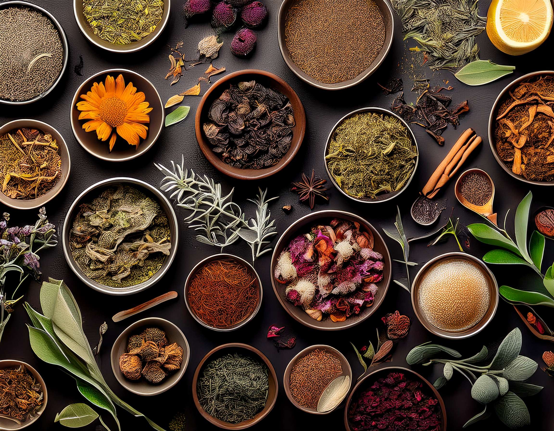 firefly generate an image of dried tea herbs 978617
